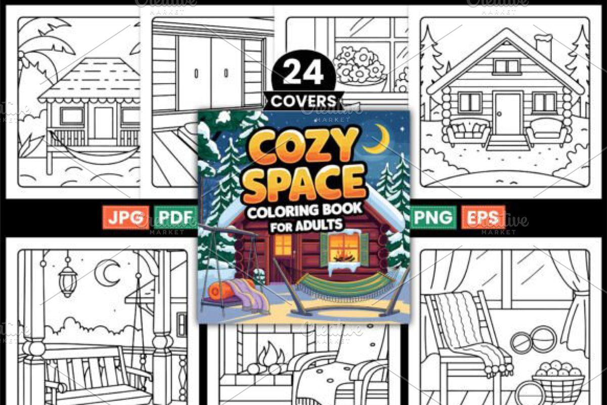 Cozy Spaces Coloring Pages for Adult, a Decorative Illustration by Ink Gallery (Photo 2 of 3)