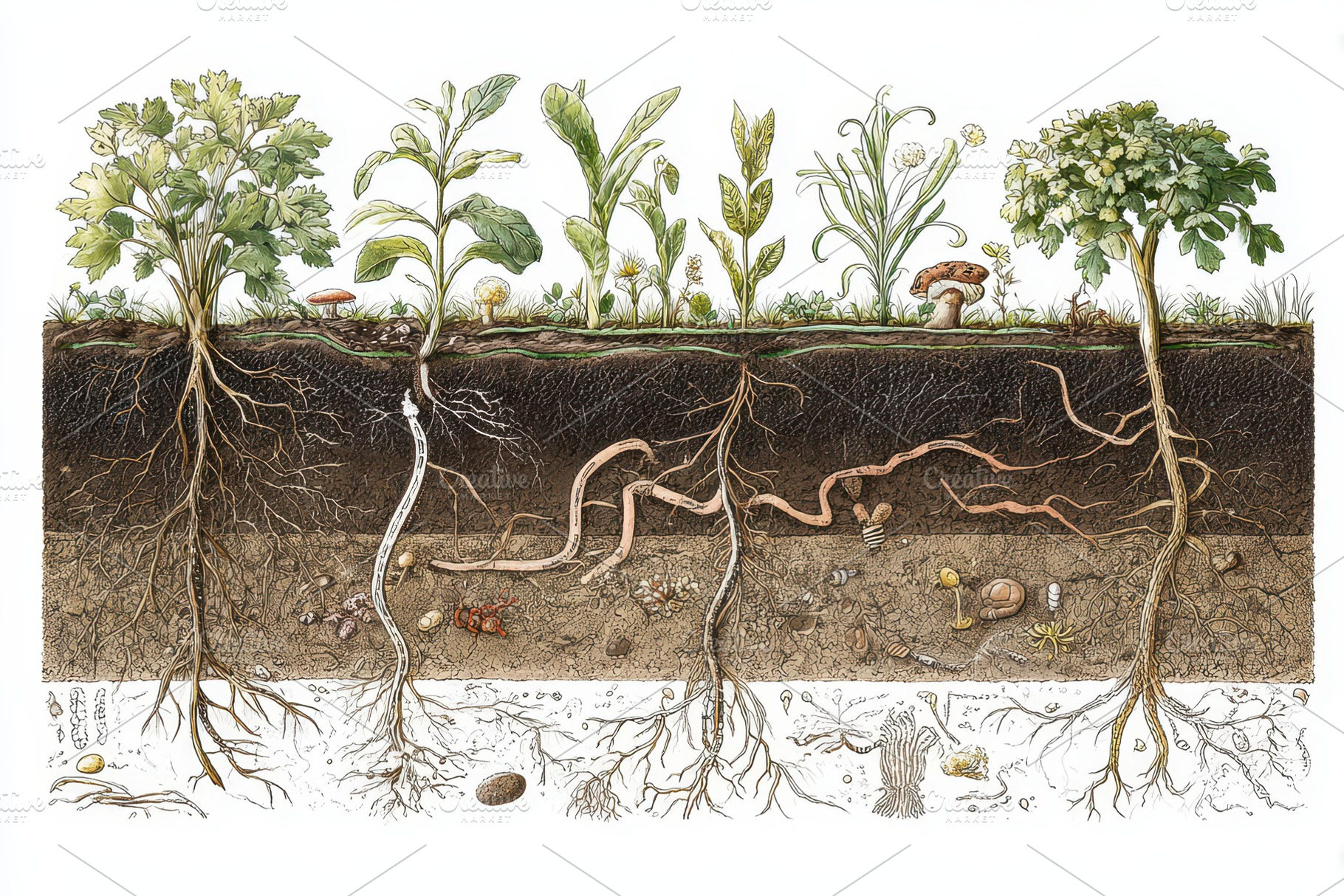 Detailed view of plant roots & soil, a Photo by Pavel_design