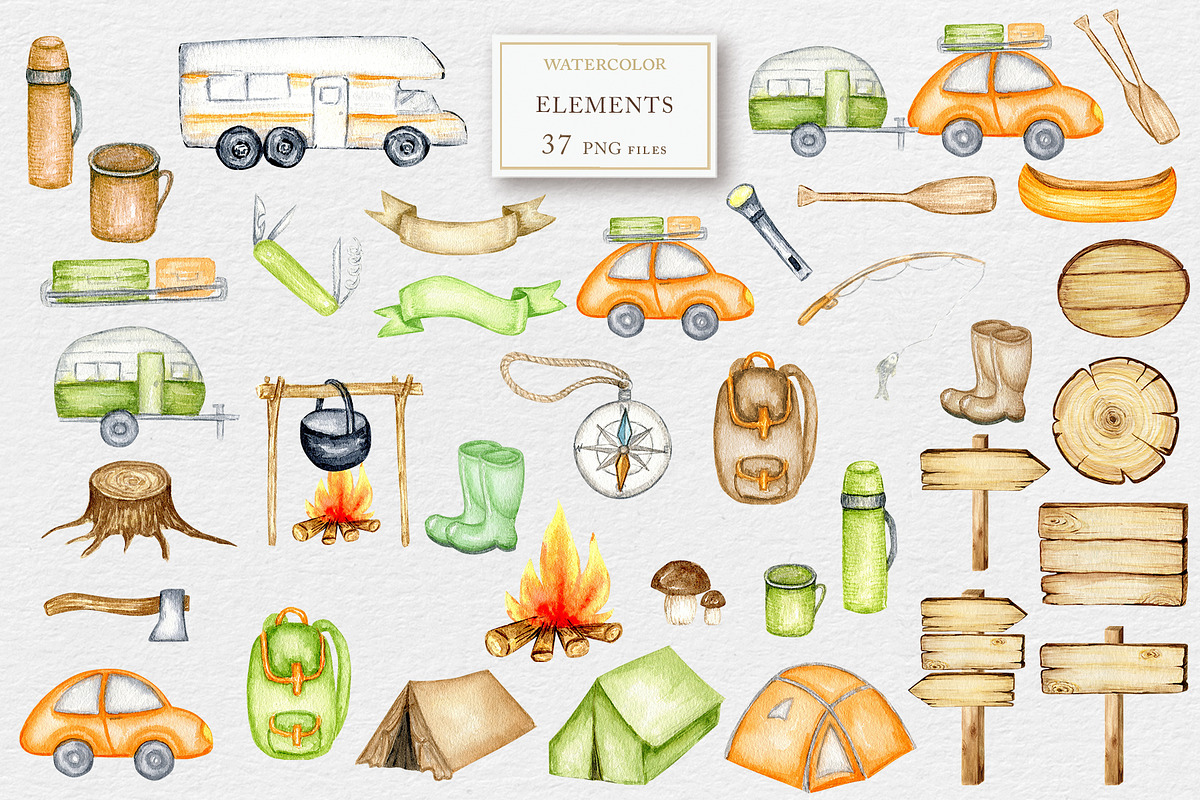 Camping & Travel Watercolor Clipart, an Object Graphic by svetlanaARTdreams (Photo 7 of 12)