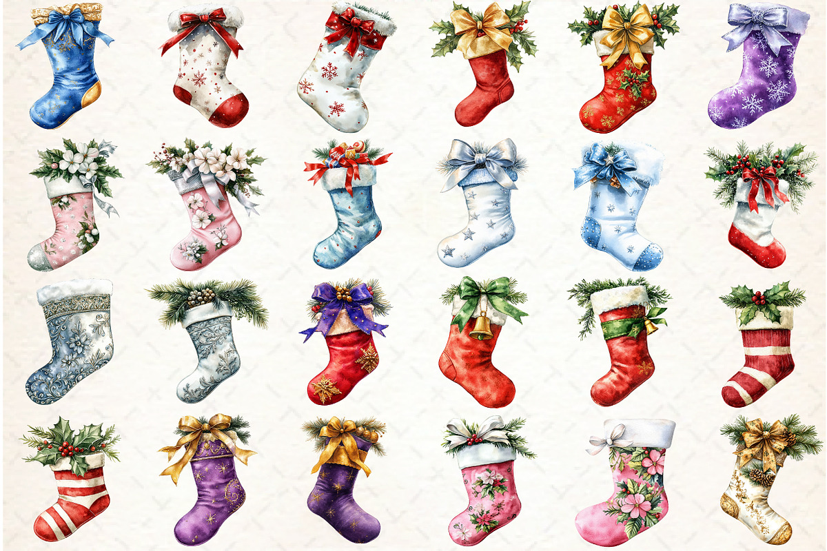 Watercolor Christmas Stocking Clipar, an Illustration by Libby Wishes (Photo 2 of 7)