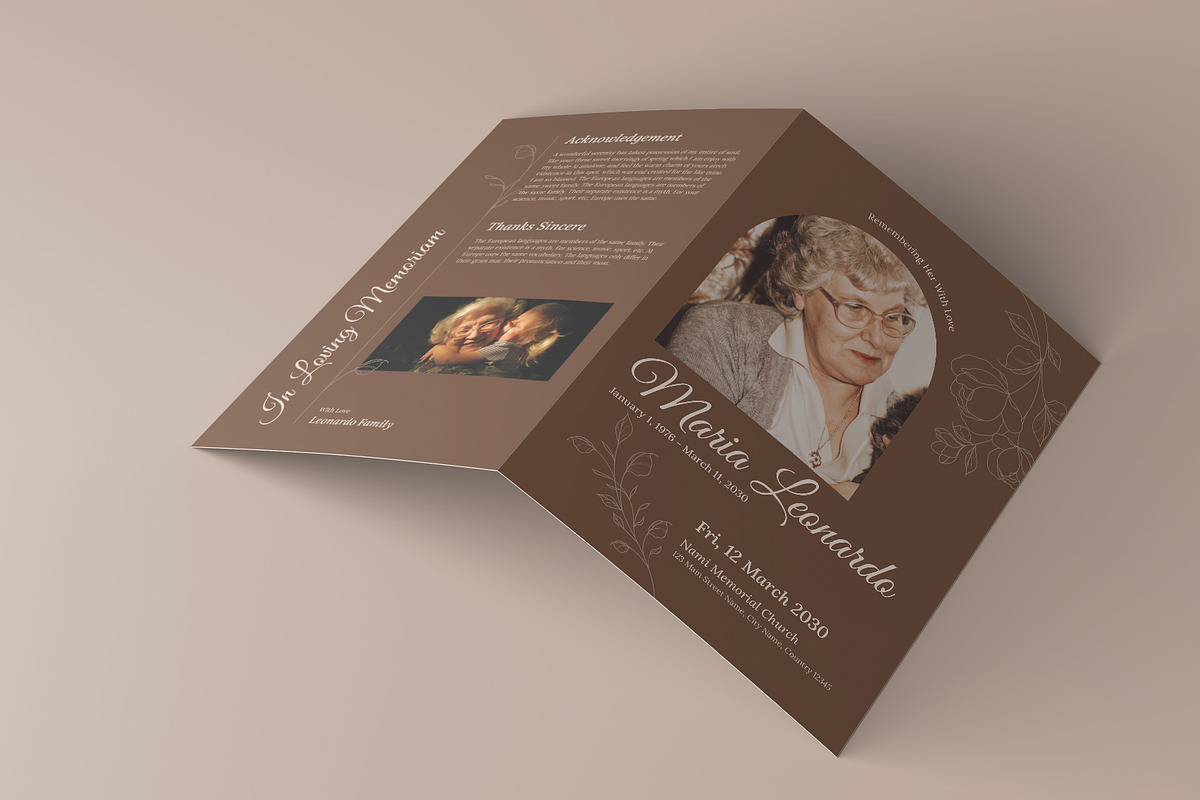 Brown Floral Funeral Program, a Brochure Template by Neermana (Photo 3 of 4)