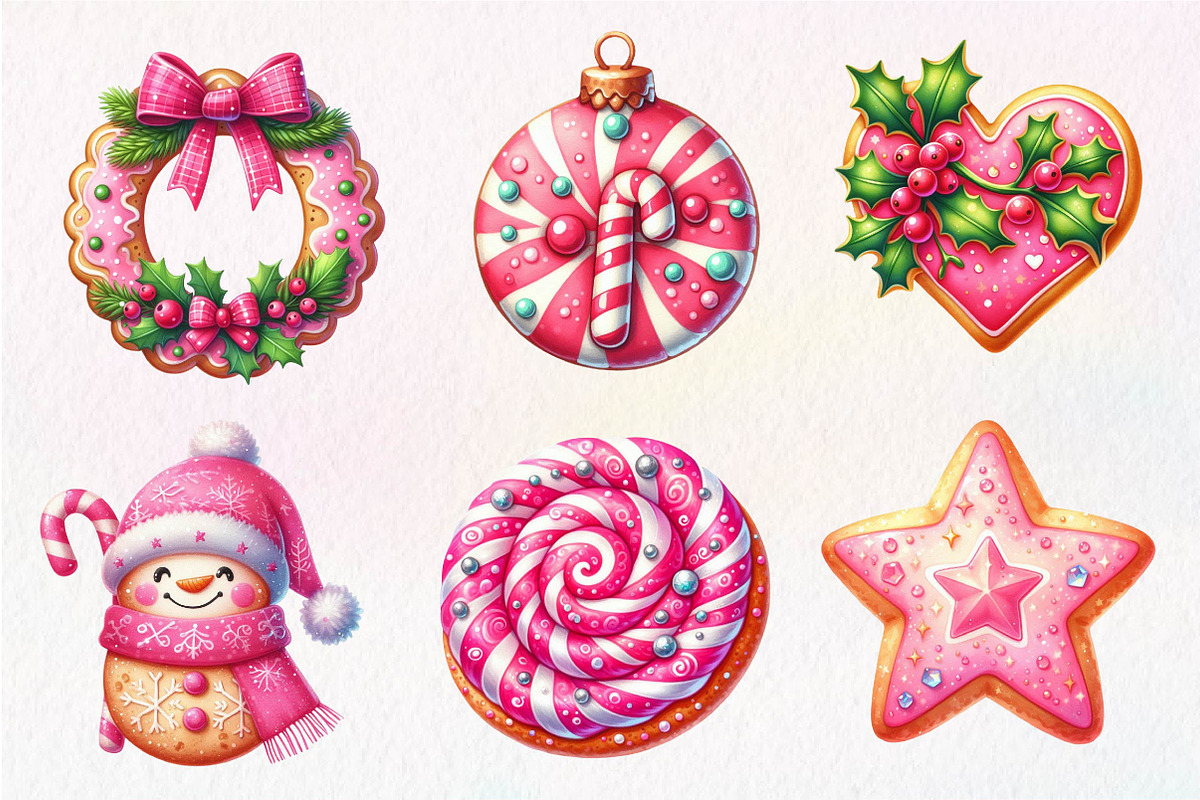 Pink Christmas Cookie Clipart, an Illustration by Dream Creation (Photo 3 of 8)