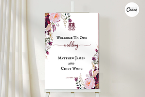 Asian Floral Welcome Sign - F3A