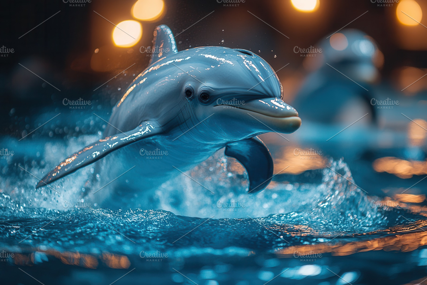 Dolphins leap gracefully in a shimme, a Photo by Tanuart