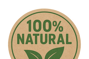 Natural food label sticker with gree, an Illustration by Dvoevnore photos