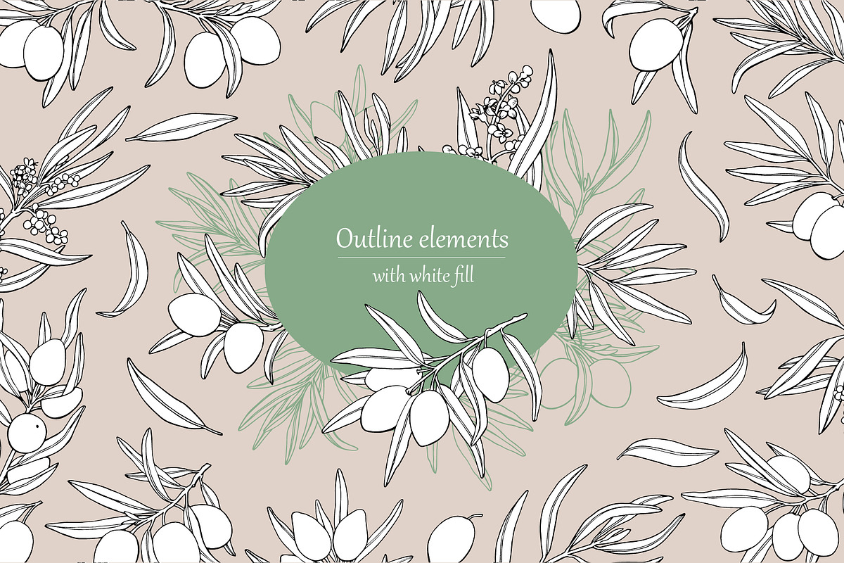 Olives branch. Graphics illustration, a Food Illustration by ON_lineart_store (Photo 6 of 12)