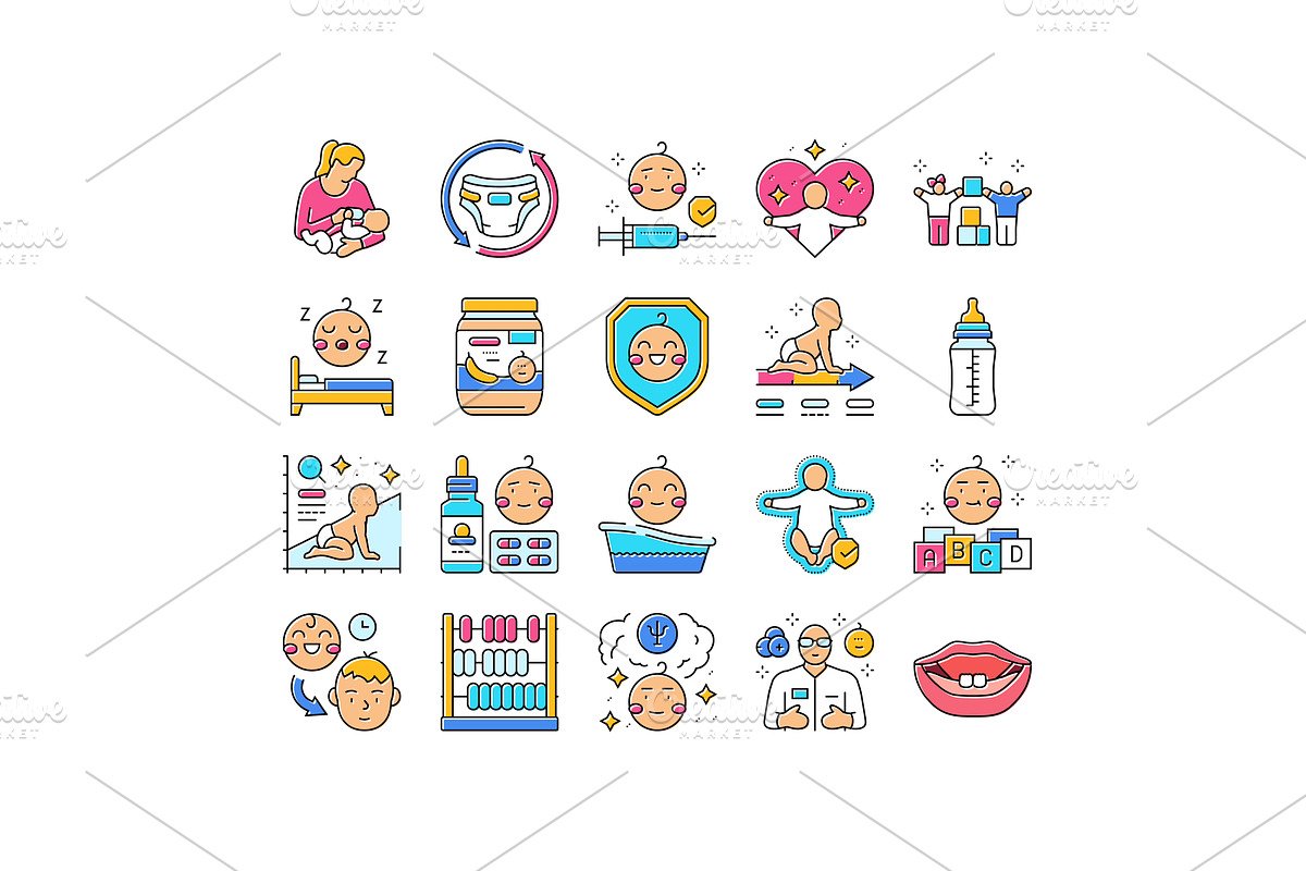 child care nurse pediatric icons set, an Object Illustration by pikepicture