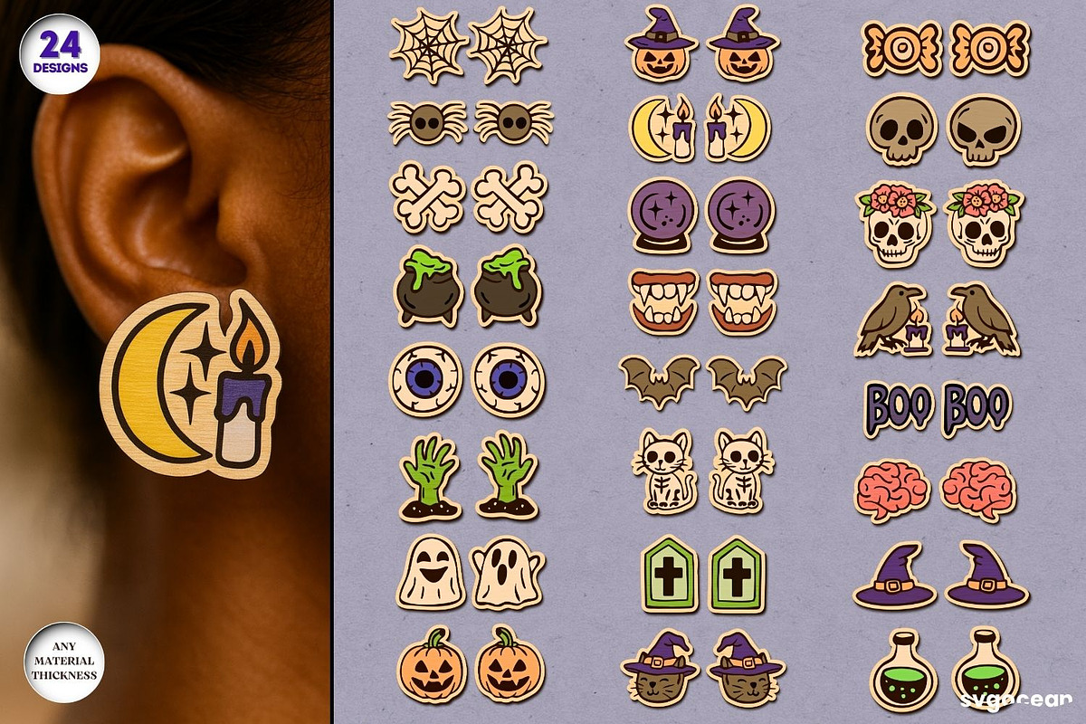 Halloween Stud Earrings Bundle, an Illustration by svgocean (Photo 1 of 8)