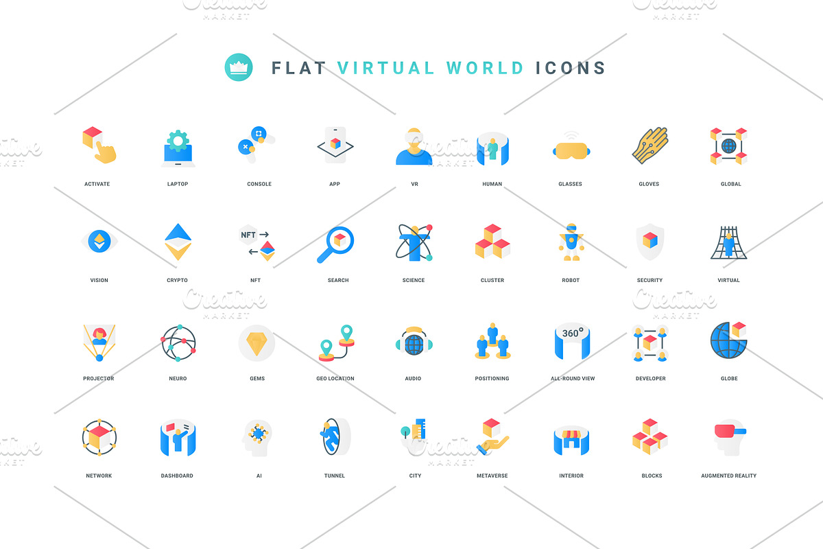 Travel metaverse virtual world icons, a Technology Illustration by Lemberg Vector