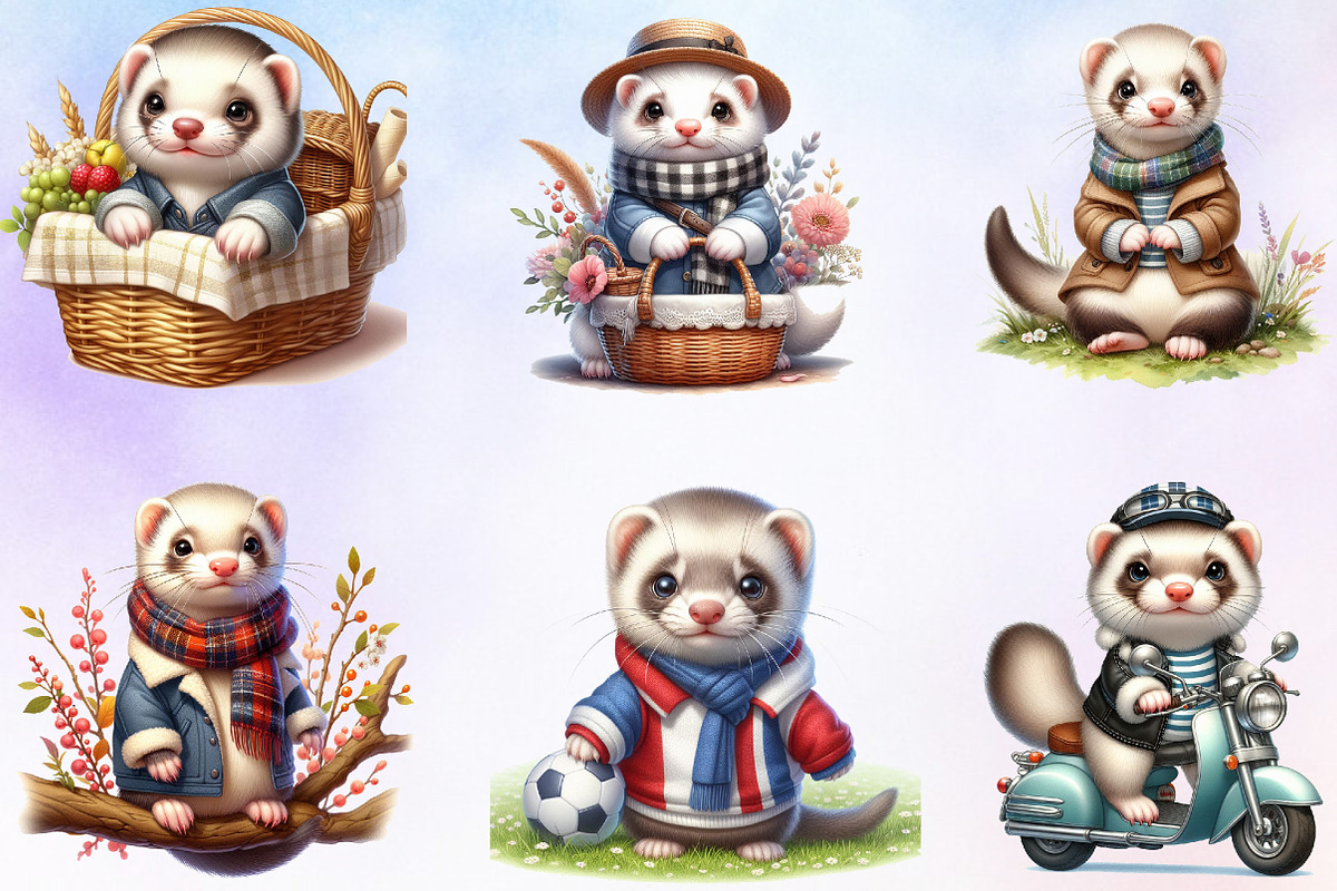 Watercolor Cute Ferret Clipart, an Animal Illustration by Craft Nest (Photo 2 of 3)