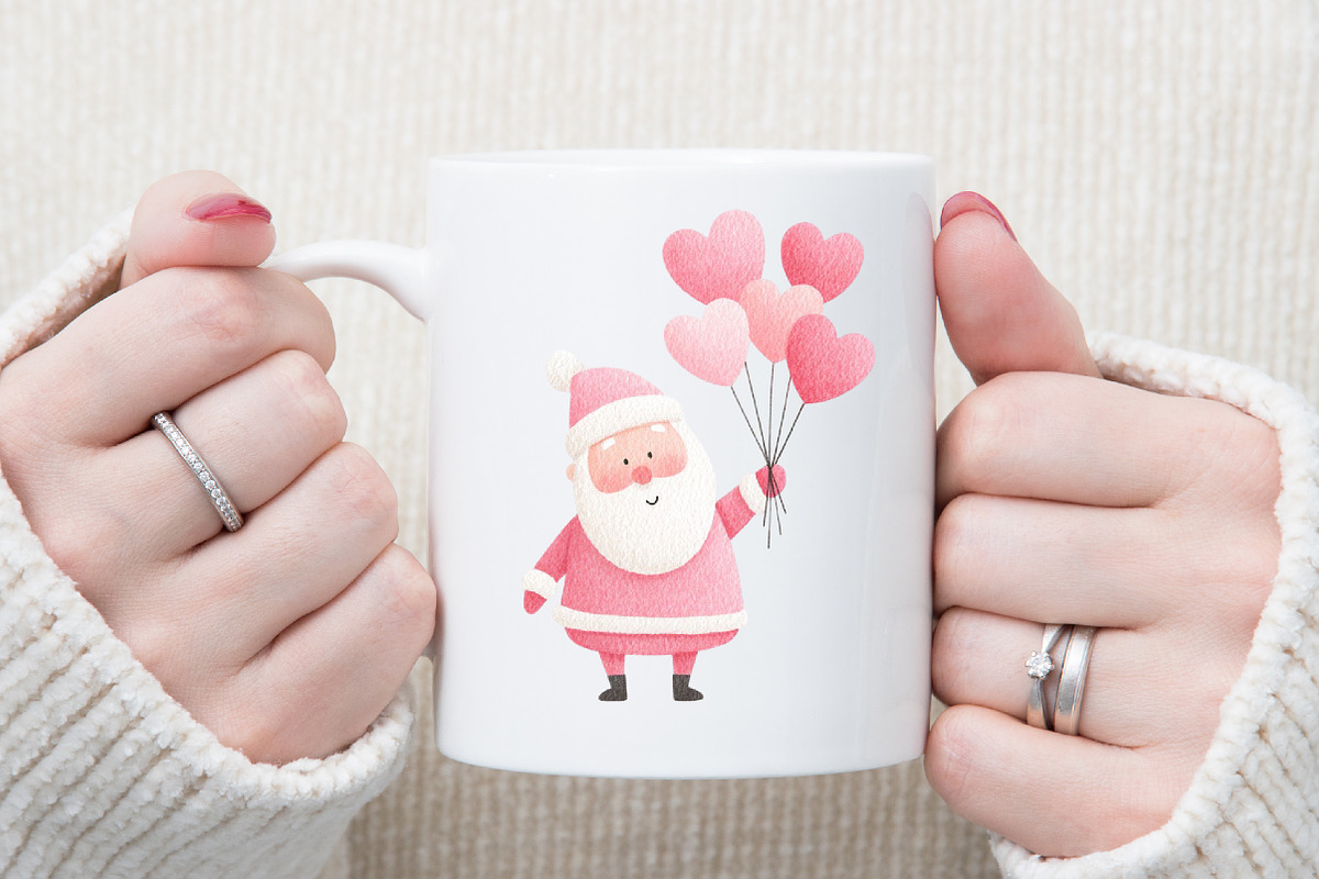 Pink Santa Valentines Clipart Bundle, an Illustration by Sublimation Artist (Photo 5 of 6)