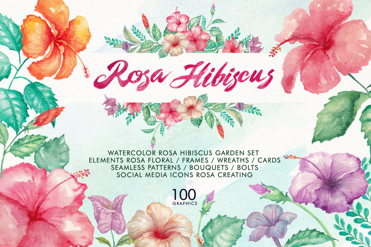 Watercolor Hibiscus Flowers, a Decorative Illustration by Graphobia (Photo 1 of 9)