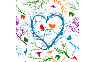 Love Bird Tree Seamless Background