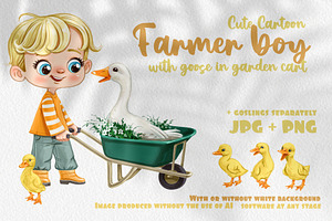 Boy with goose in garden cart, a Person Illustration by Azuzlikus