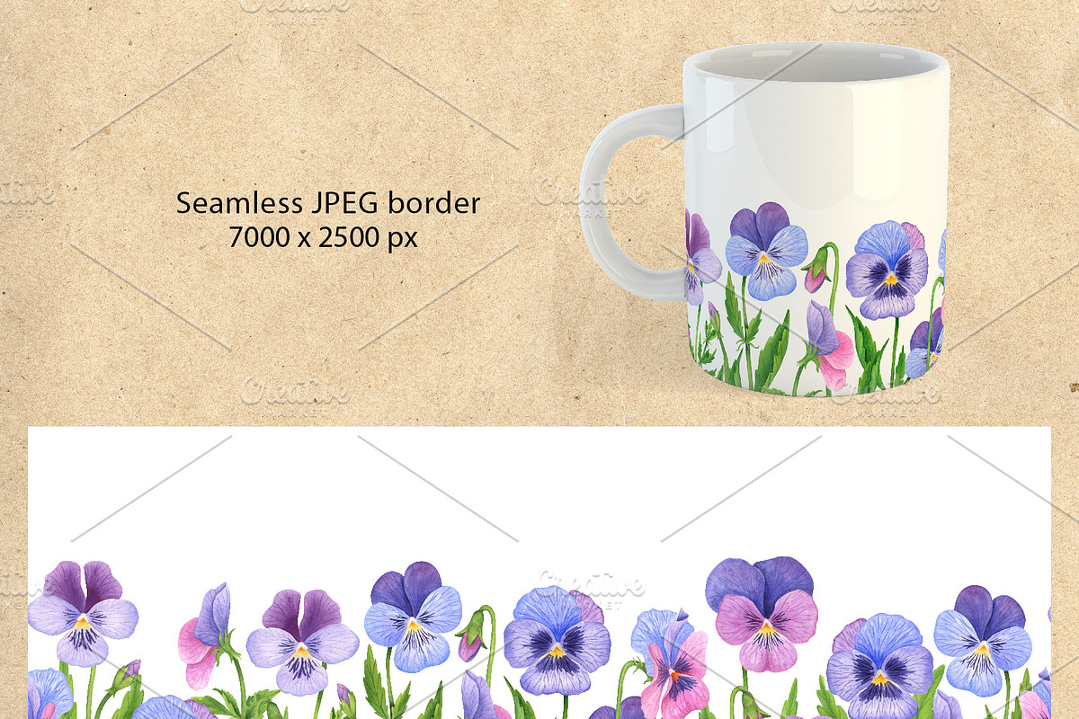 Pansy Watercolor Hand drawn set, a Decorative Illustration by KathrineWatercolor (Photo 5 of 9)