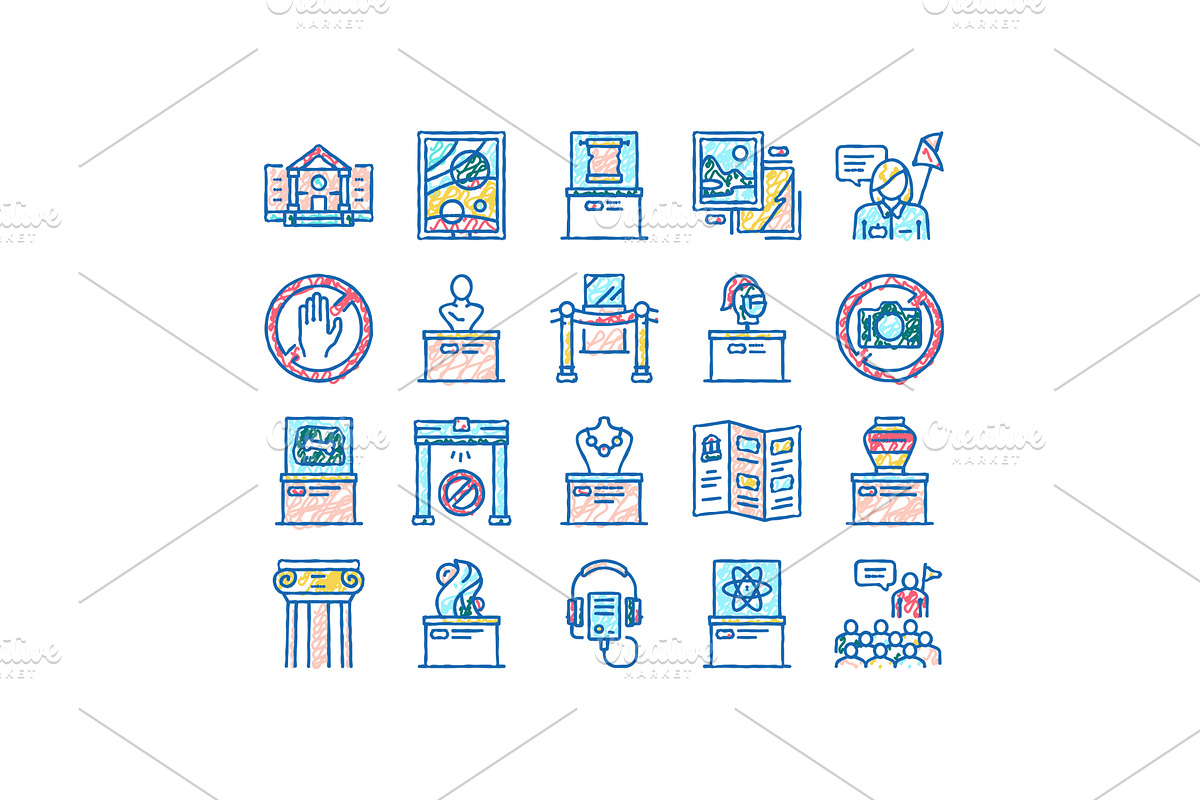 Museum Gallery Exhibit set Icons, an Object Illustration by pikepicture