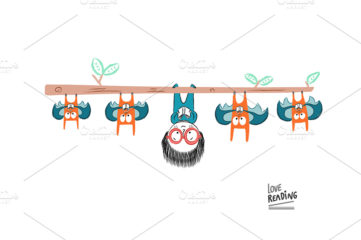 Love reading! Upside down, an Animal Illustration by Irene Loal