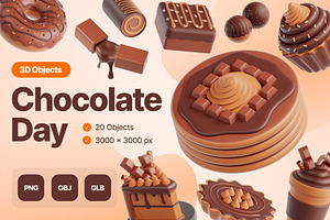 Chocolate Day 3D Icons, a Food & Drink 3D Model by Rakata Studio