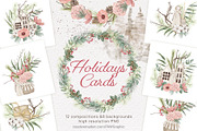 Christmas Boho Cards Bouquets Wreath, an Illustration by PawGraphic (Thumbnail 1 of 10)