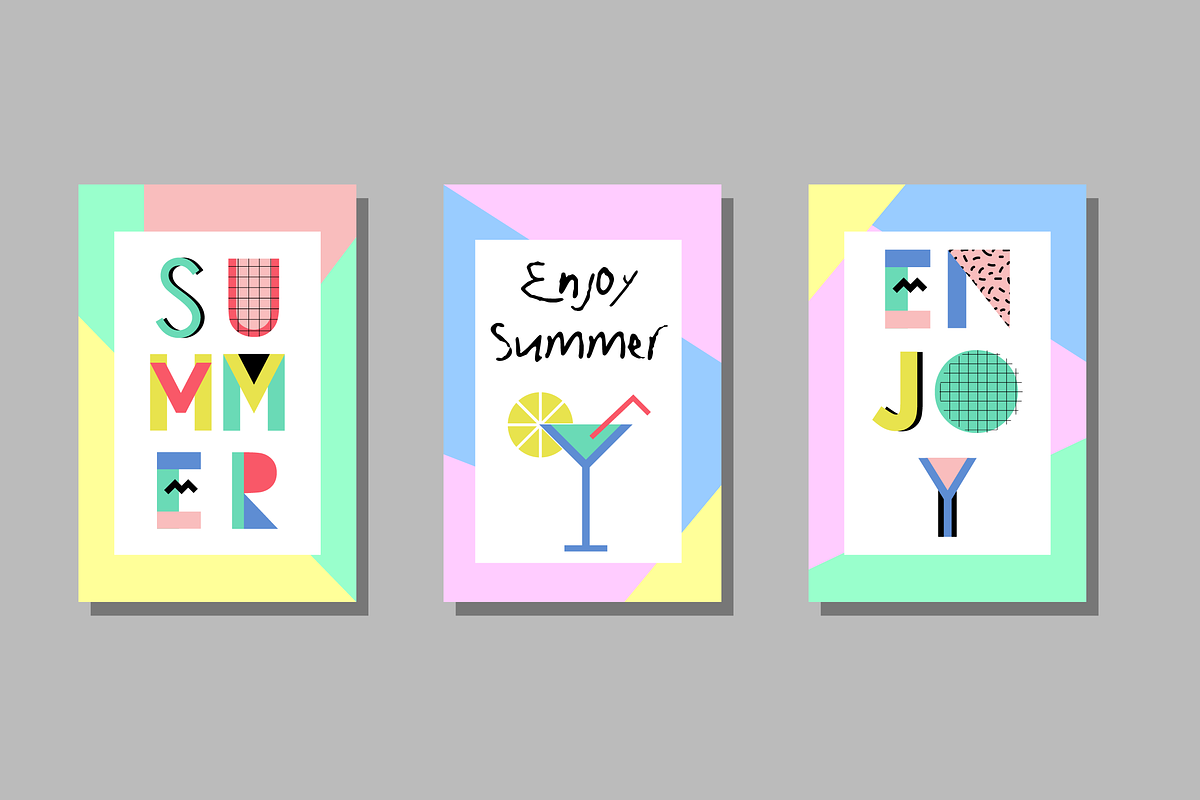 Memphis Alphabet and summer cards, a Decorative Illustration by DinaraChernaya (Photo 6 of 7)