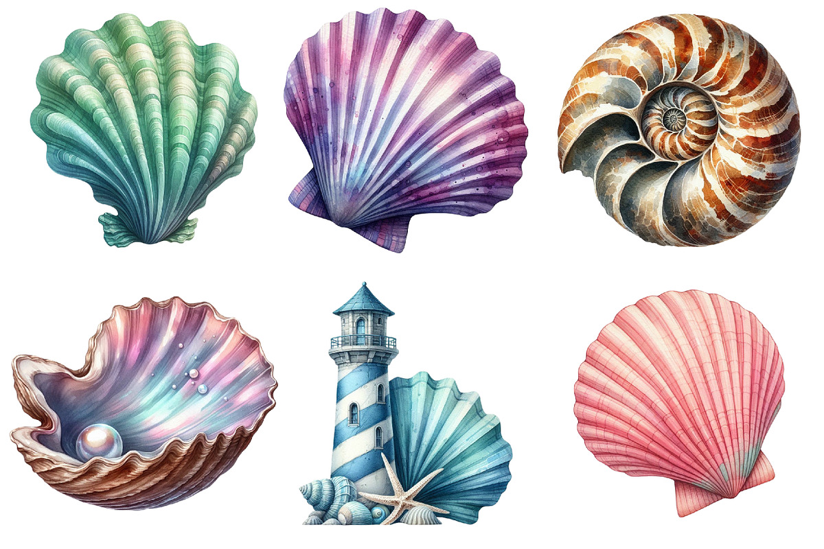 Ocean Sea Shell Sublimation Clipart, an Illustration by SinaCreation (Photo 2 of 5)