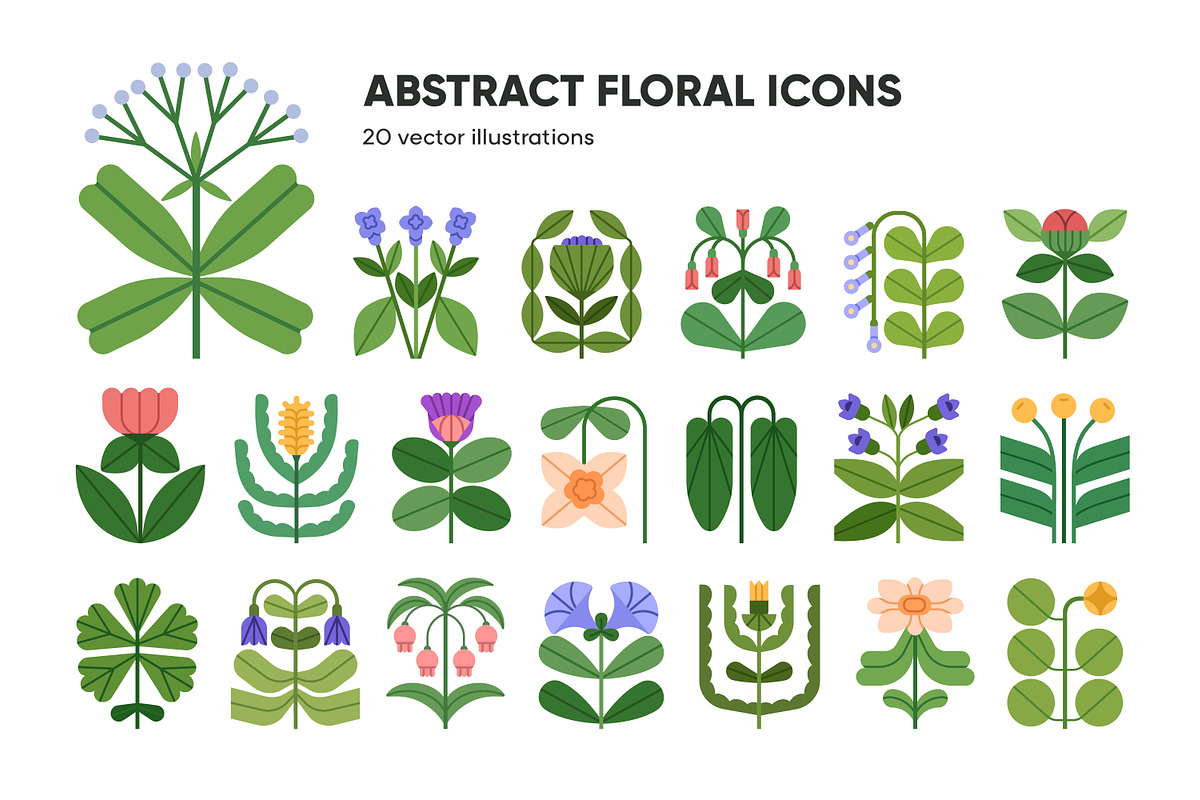 Abstract floral icons, flowers set, a Decorative Illustration by Good Studio (Photo 1 of 13)