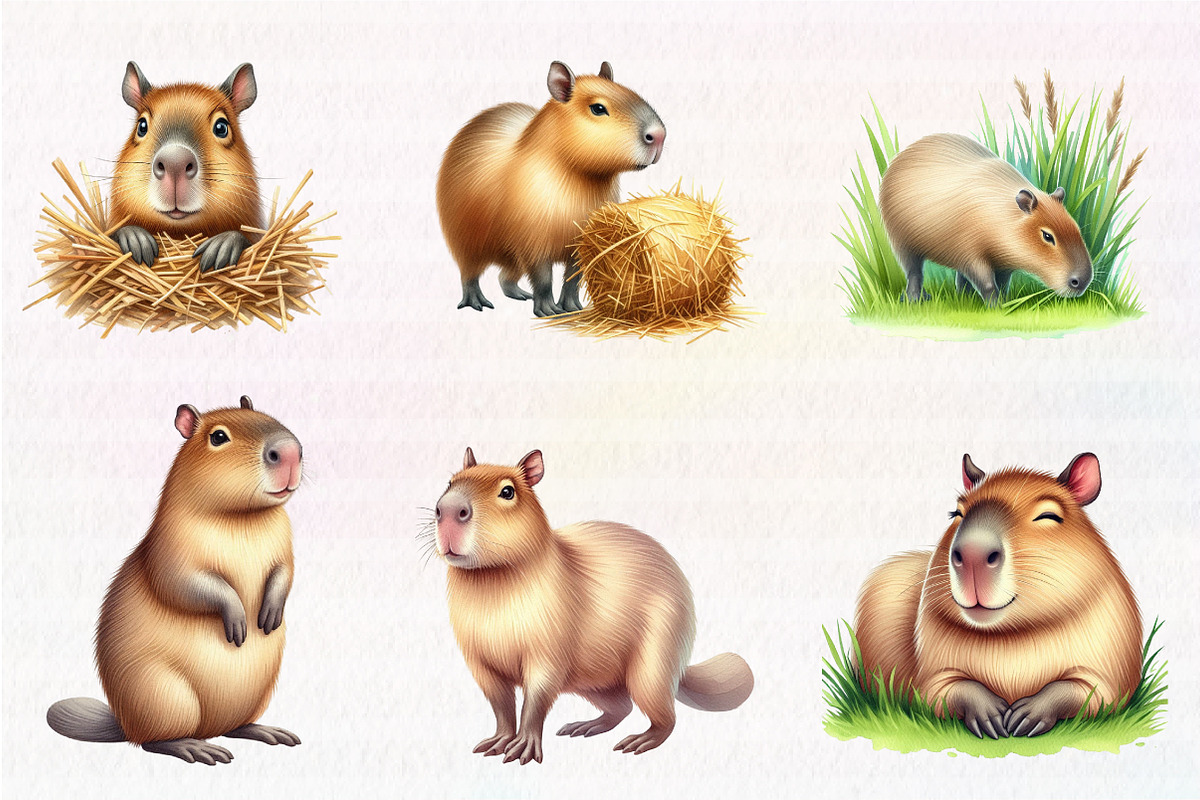 Watercolor Capybara clipart PNG, an Illustration by CreationArt (Photo 5 of 5)
