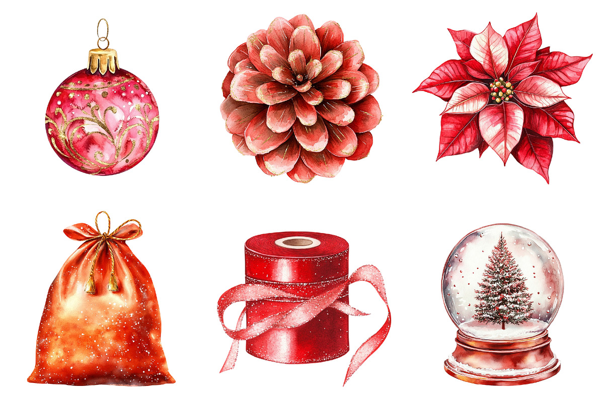 Chic Neon Red Christmas Clipart, a Seasonal Illustration by CitraGraphics (Photo 5 of 7)