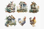 Village chickens Watercolor Clipart, an Object Graphic by MyLittleMeow (Thumbnail 4 of 7)