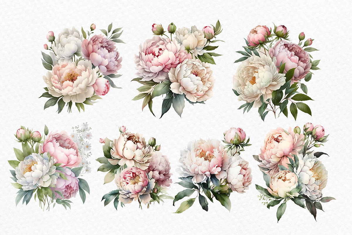 Watercolor bouquets, peony bouquets, a Decorative Illustration by Julia Bogdan (Photo 2 of 3)