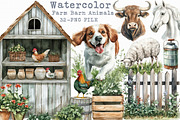 Watercolor Farm Barn Animals Clipart, an Illustration by Libby Wishes (Thumbnail 1 of 4)