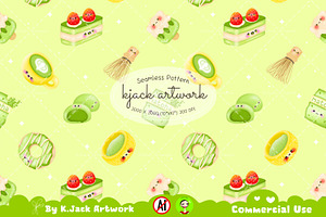 Cute kawaii matcha seamless, a Background Graphic by K.JackArtwork