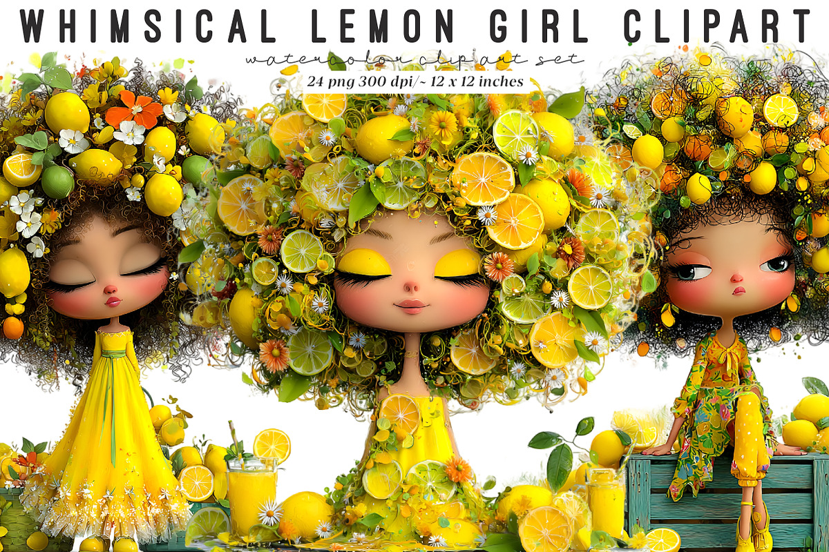 Whimsical lemon Girl Clip Art, an Illustration by SinaCreation (Photo 1 of 9)