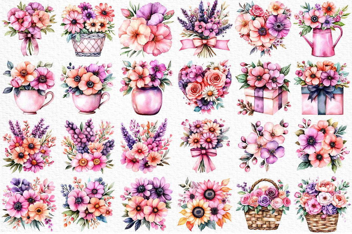 Watercolor Mother's Day Flower PNG, an Illustration by Craft Nest (Photo 3 of 10)