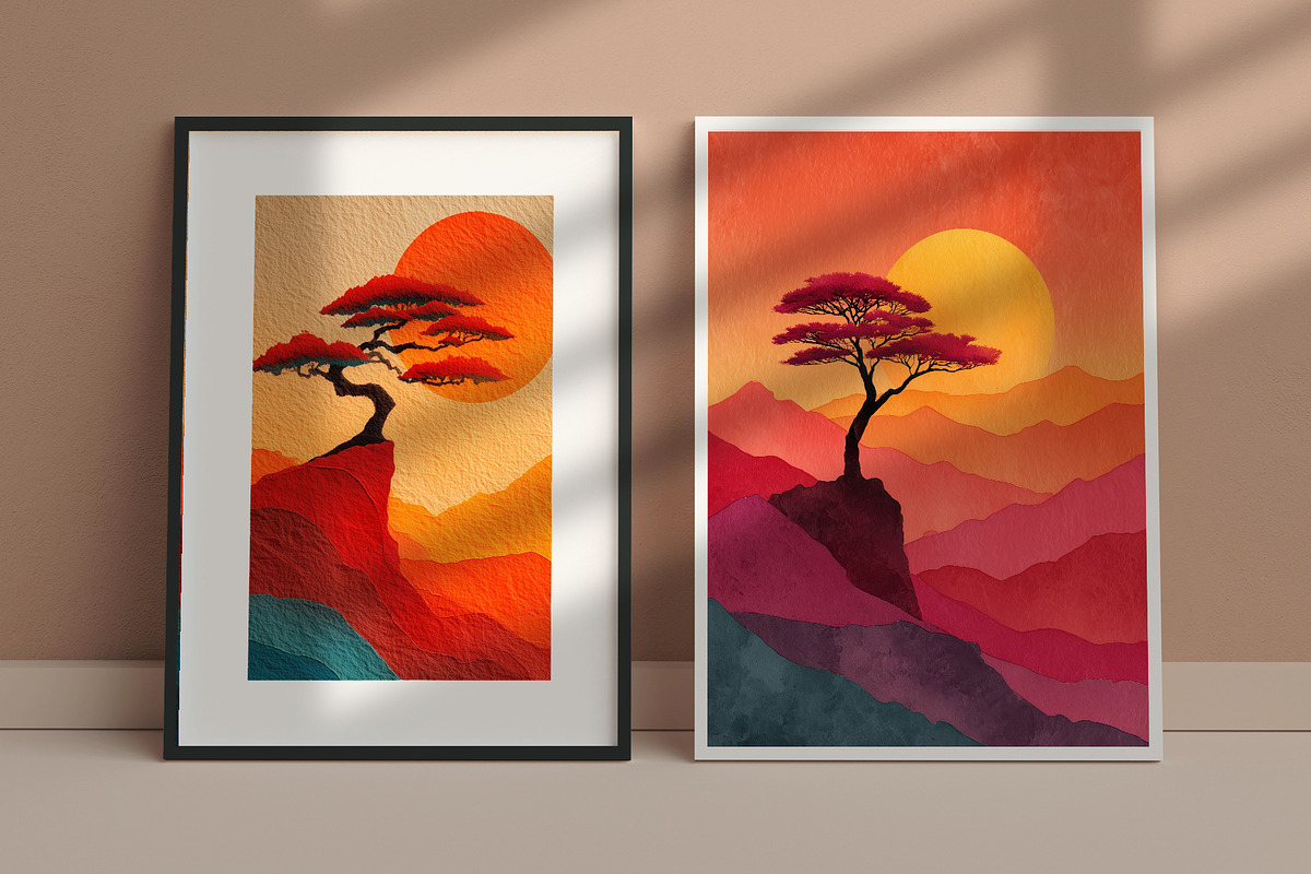 Sunset Mountain Illustration, a Decorative Illustration by Housui Patterns (Photo 7 of 12)