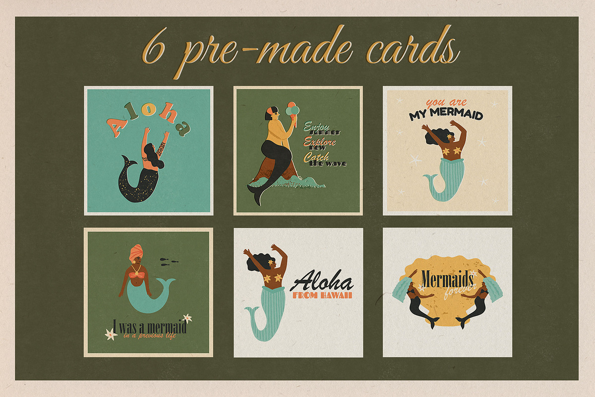 Retro Mermaids clipart and patterns, a Person Illustration by Paper Cherry (Photo 7 of 18)