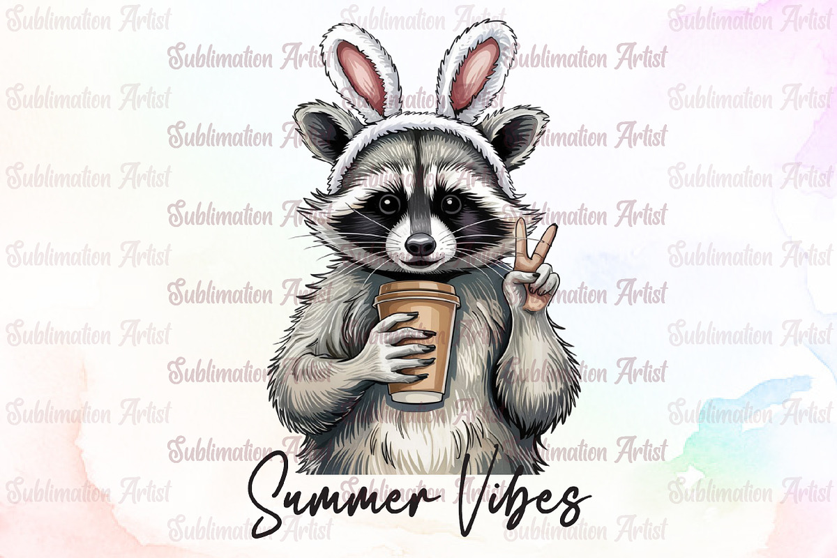 Funny Raccoon Iced Coffee ,Summer Vi, an Illustration by Sublimation Artist (Photo 1 of 6)