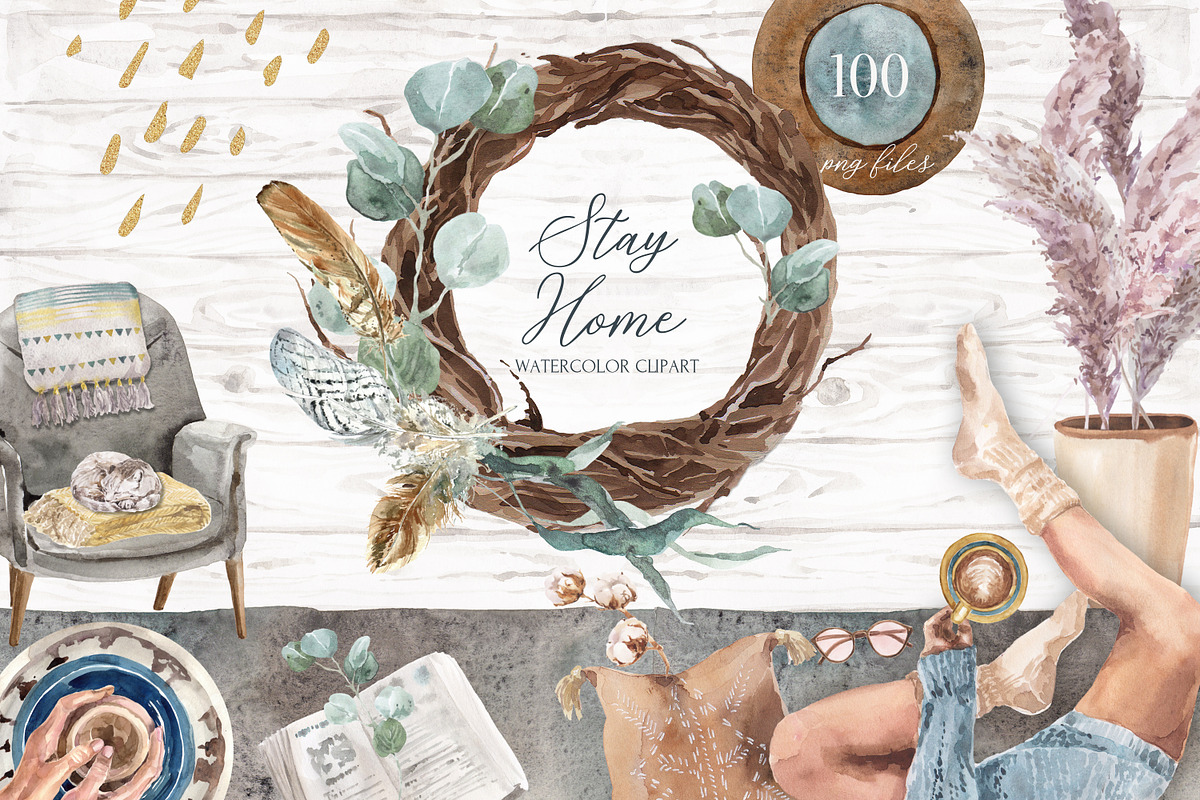 Cozy Home Watercolor Lifestyle Set, a Texture Illustration by Cat In Colour (Photo 1 of 9)
