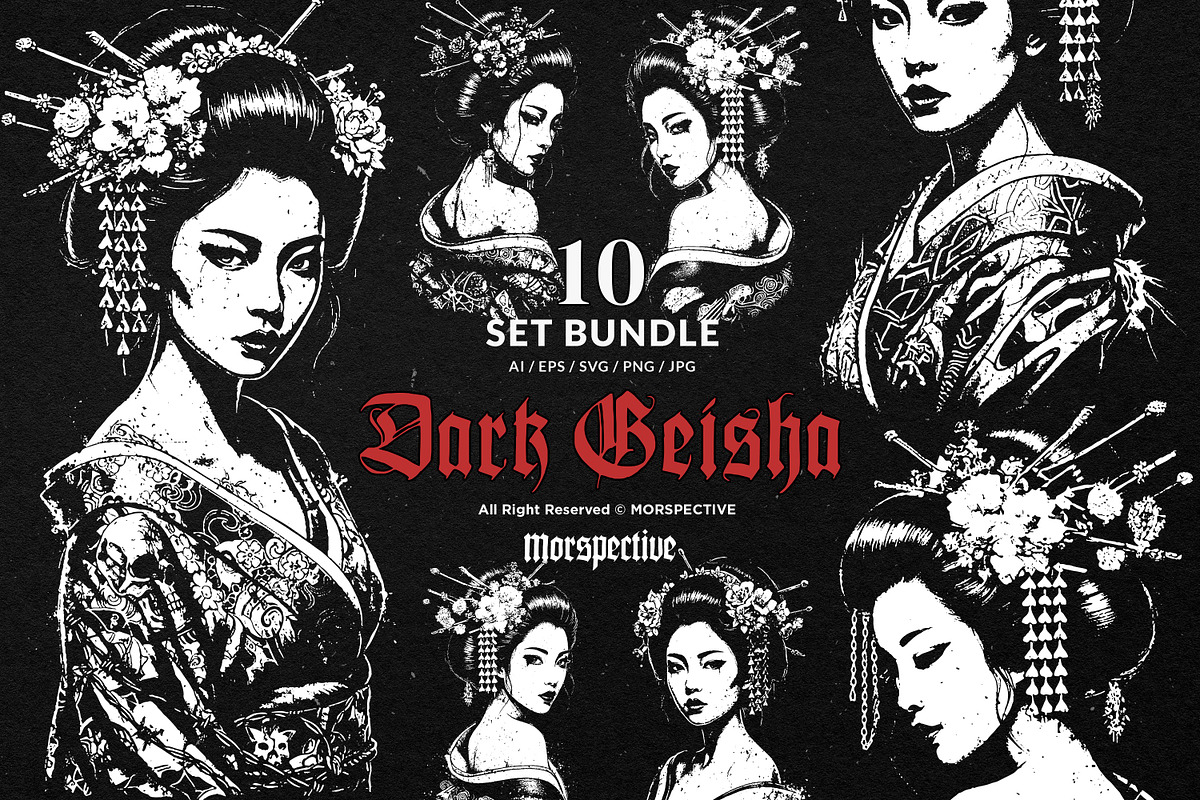 10 Bundle Dark Art Geisha Japanese, an Illustration by Morspective (Photo 1 of 7)