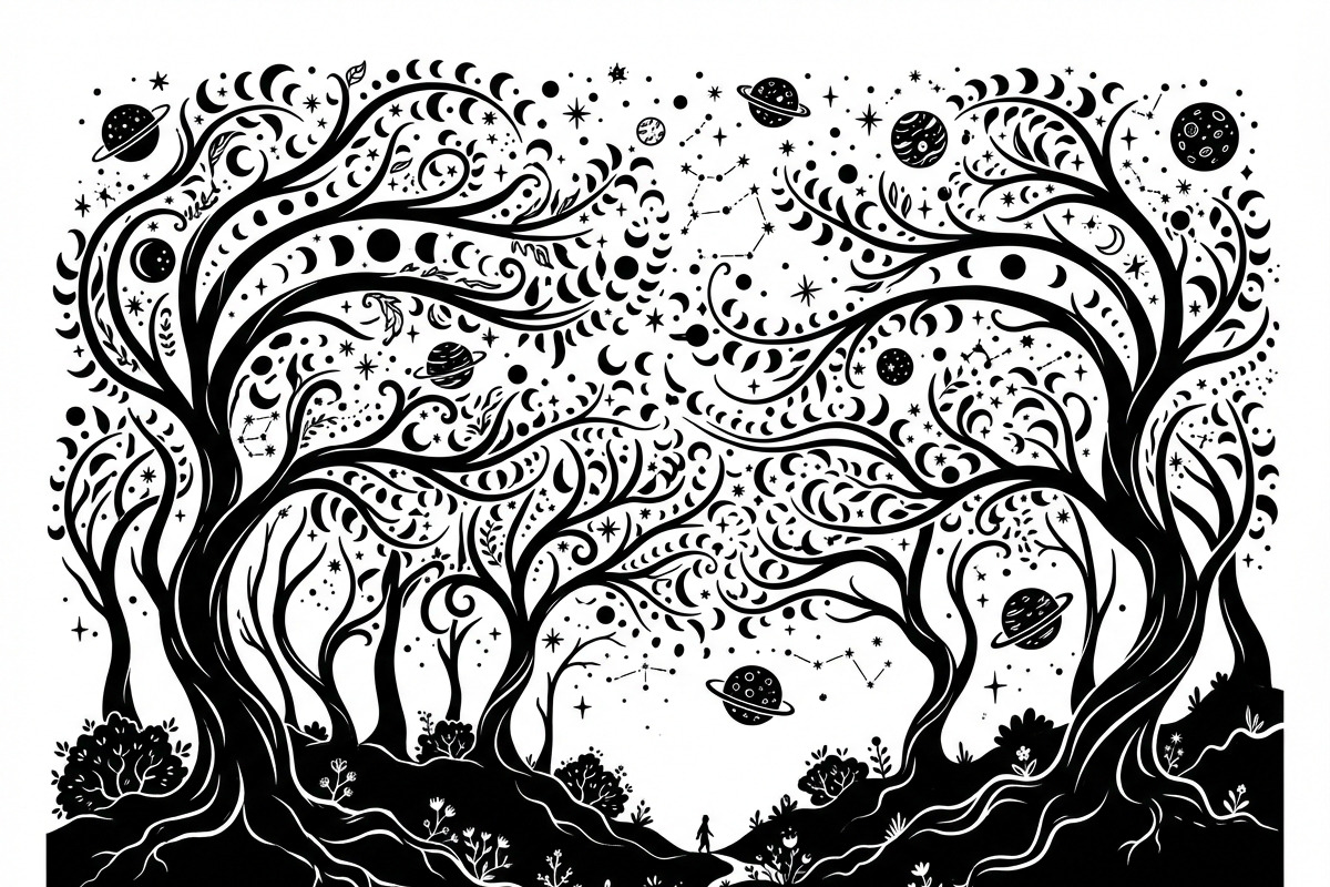 50 Mystical Galaxy Forest Silhouette, a Technology Illustration by Amazin_art (Photo 11 of 21)