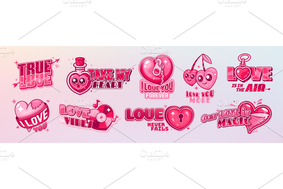 Y2k valentine icons pink hearts, a Seasonal Illustration by Vector Tradition