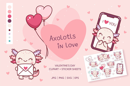 Valentine's day axolotl clipart