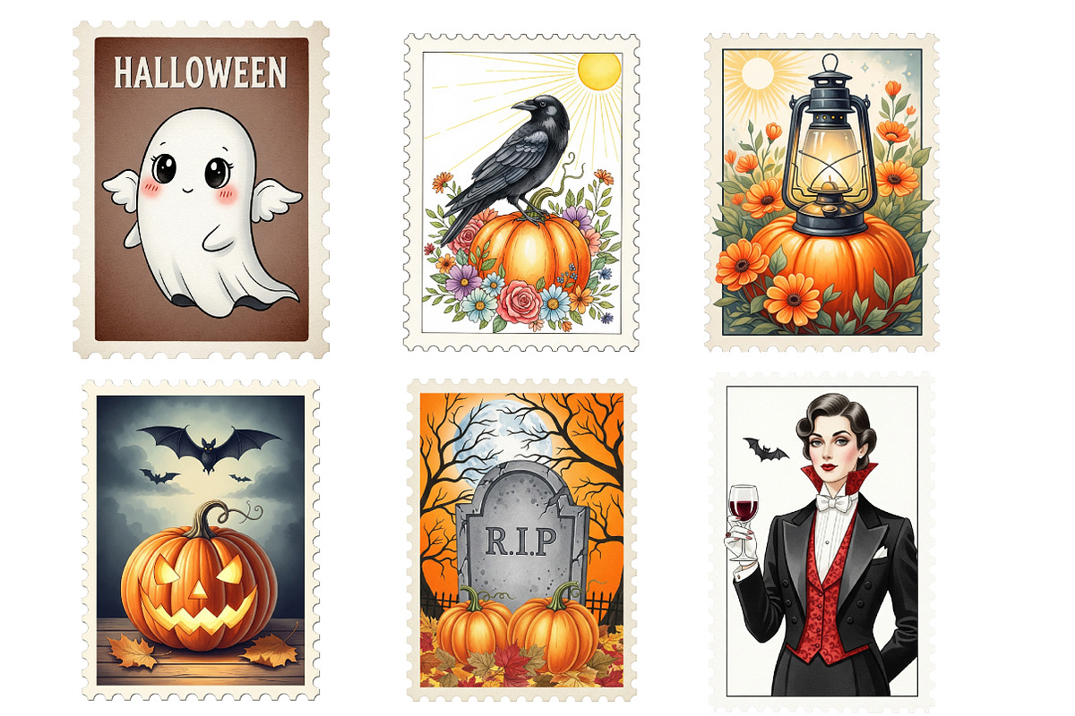 Halloween Postage Stamp Clipart, an Illustration by SinaCreation (Photo 3 of 5)