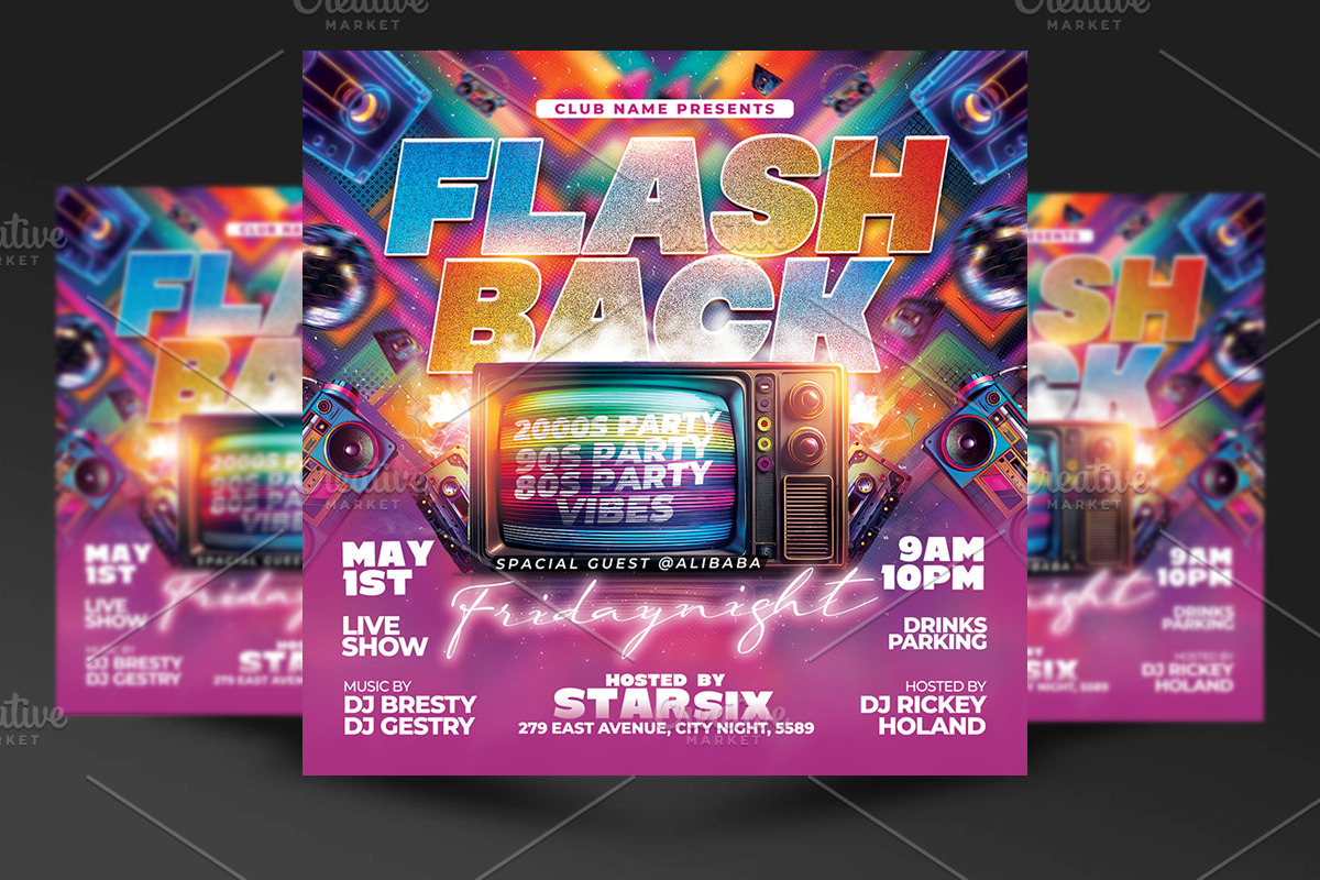 Retro 90s Party Flyer Template, a Flyer Template by RTXdesinger99 (Photo 1 of 3)