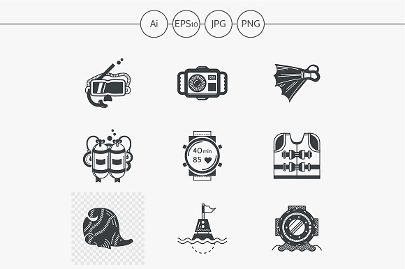 Diving black design icons. Set 1 preview 2