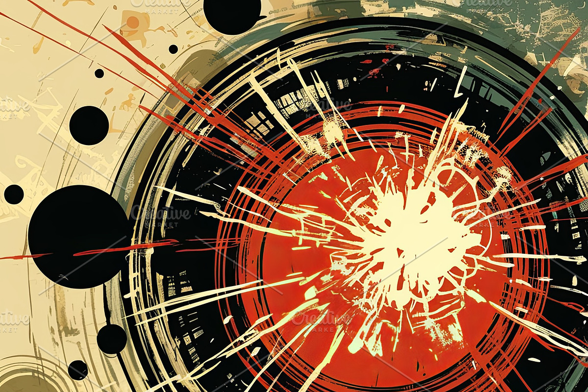 Abstract explosion with businessman observing through binoculars in dynamic art, an Illustration by AS photostudio