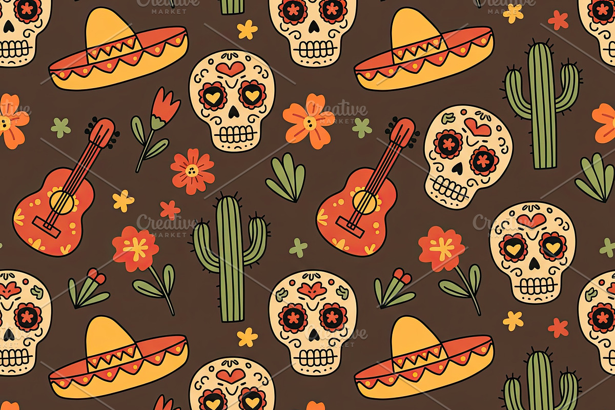 Seamless Dia de los Muertos Pattern, a Decorative Illustration by Virgo Studio