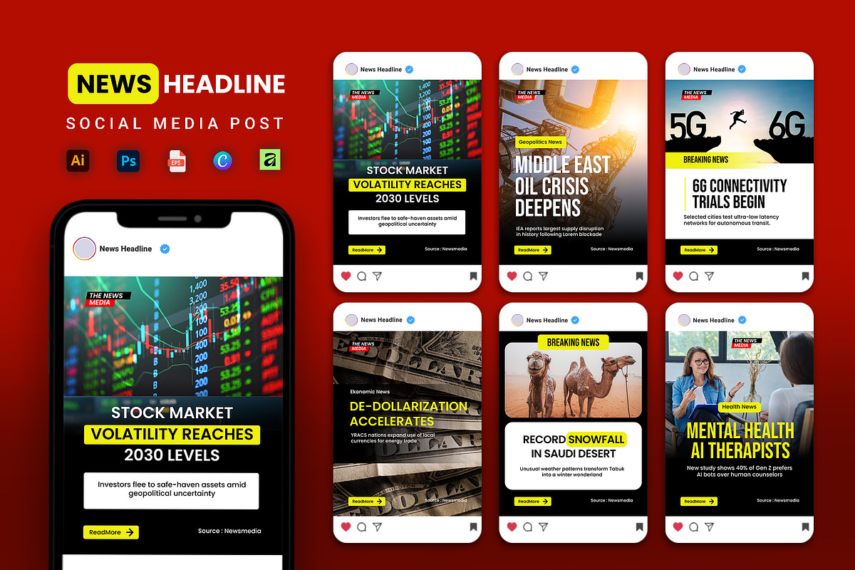 News Headline Social Media - Canva, a Social Media Template by Jiwstudio (Photo 1 of 4)