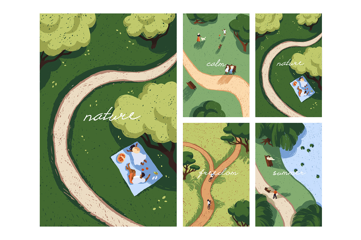 People have picnic in nature cards, a Seasonal Illustration by PaperTrident (Photo 1 of 5)