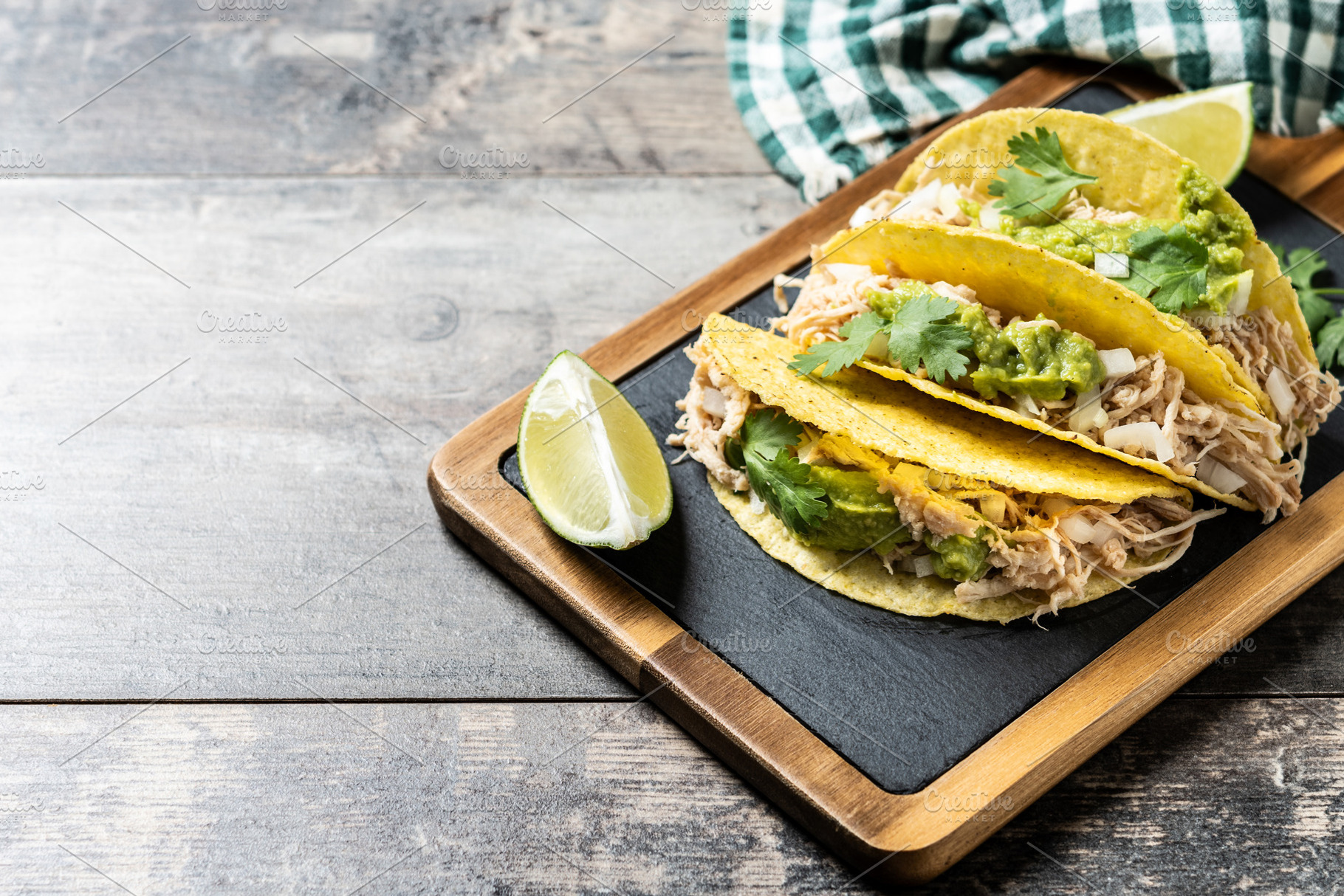Mexican chicken tacos with guacamole and cilantro, a Food & Drink Photo by etorres69